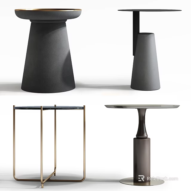 Modern Round Side Tables With Gold Frame And Dark Cylindrical Base Modern Decor Design 3d model 