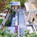 Beautiful Garden Design With Lush Greenery Stone Pathway And Outdoor Seating Area