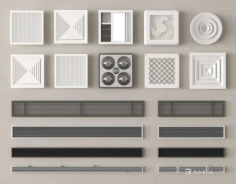 Various Air Conditioner Vents In Multiple Designs Shapes And Colors 3d model