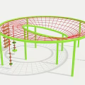 Circular Playground Equipment With Green Frame Red Netting And Climbing Elements 3d model