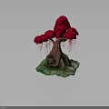 Artistic Red Leaf Tree With Dripping Effect And Tree Roots On Green Base 3d model