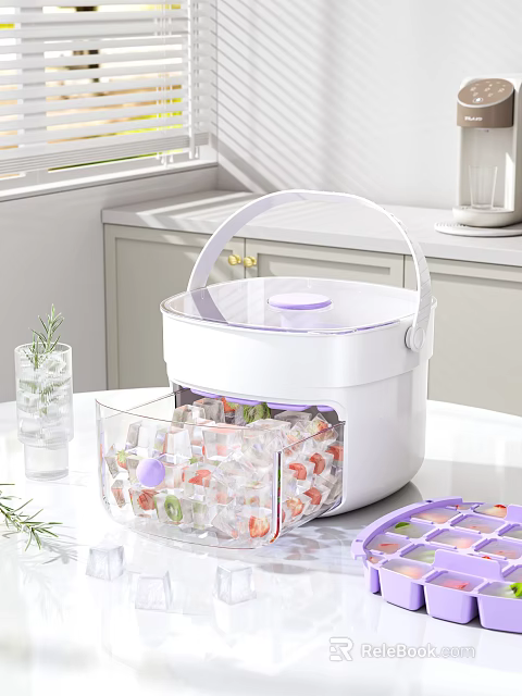 White Purple Food Dehydrator With Transparent Container For Fruit Drying On Kitchen Countertop 3d model 