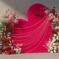 Pink Heart Shaped Decor With Logo Pearl Chains And Colorful Flowers