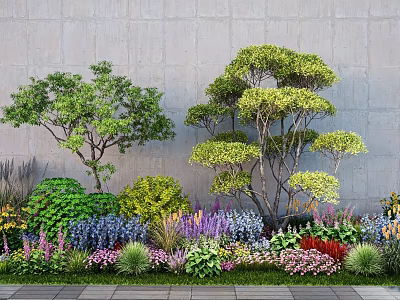 Lush Outdoor Garden With Colorful Flowers Green Shrubs And Tall Trees 3d model
