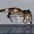 Swing Door Featuring Metal Hand Shaped Decoration With Inscribed Words On Sleek Surface