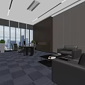 Modern Office Interior With Large Windows City View Office Desk Sofa And Potted Plants