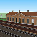 Red Brick European Style Architecture with Arched Windows Green Doors and Brown Roof
