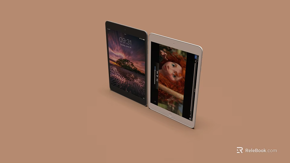 Foldable Tablet With Dual Screens Showing Scenery And Video Content 3d model 