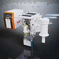 Industrial Mechanical Equipment Featuring White Body Orange Control Panel Connecting Pipes And Cylindrical Container