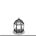 Black Iron Gazebo with Intricate Railings Dome and White Marble Base