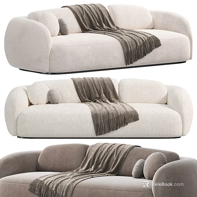 Modern Multi Seater Sofa in Neutral Tones with Cozy Blanket and Decorative Pillows 3d model 