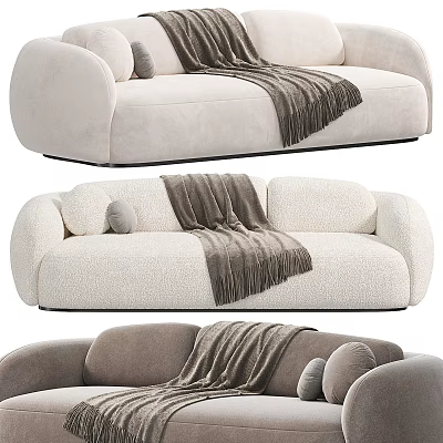 Modern Multi Seater Sofa in Neutral Tones with Cozy Blanket and Decorative Pillows 3d model