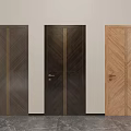 Three Modern Hinged Doors with Dark Brown Black Light Brown Wood Grain and Golden Handles