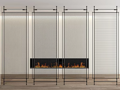 Modern Interior Room Divider with Black Wire Mesh Panels and Sleek Frame Design 3d model