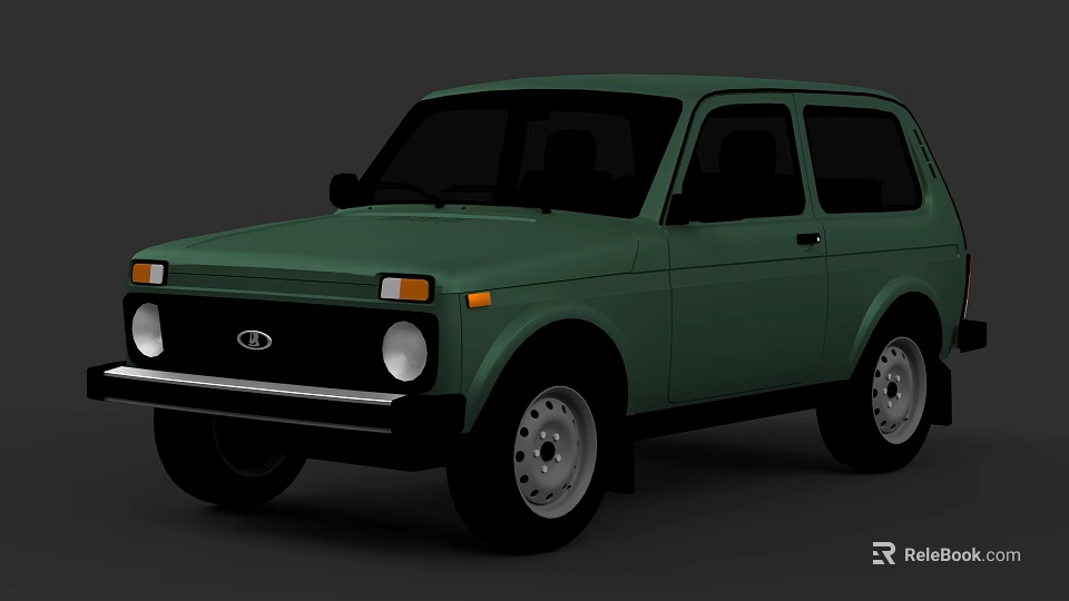 Green Vintage Compact Car with Round Headlights Black Windows and Simple Wheels 3d model 