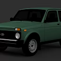 Green Vintage Compact Car with Round Headlights Black Windows and Simple Wheels