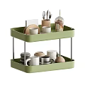 Green Two Tier Kitchen Shelf Organizing Mugs Cups Plates Utensils And Drink Cups