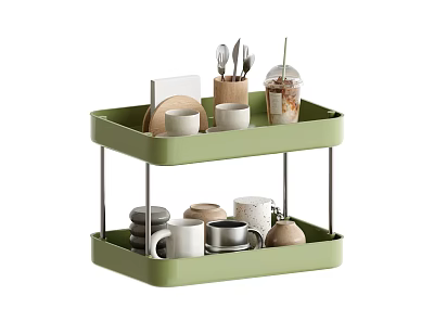 Green Two Tier Kitchen Shelf Organizing Mugs Cups Plates Utensils And Drink Cups 3d model
