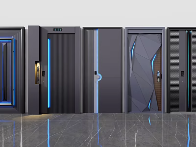 Various Modern Swing Door Designs With Geometric Patterns LED Accents And Sleek Handles 3d model