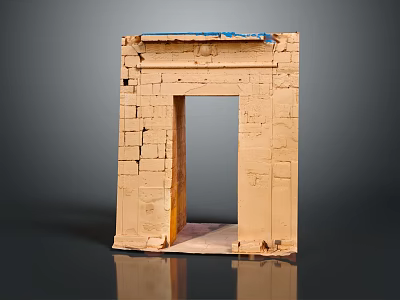Ancient Stone Entrance Gate with Brick Structure Weathered Surface and Stone Lintel Design 3d model