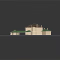 Cartoon Scene of House Model With Green Roof Wooden Frame and Grassy Area