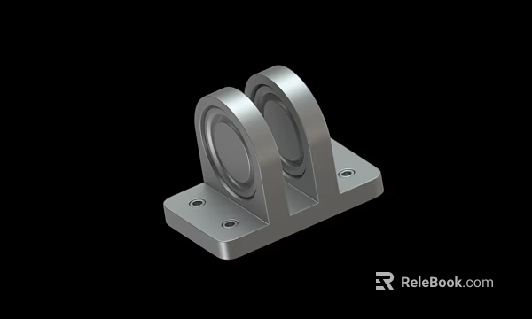 Silver Metal Double Bearing Housing Mount With Base Mounting Holes 3d model 
