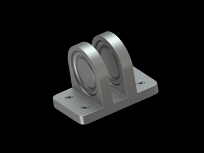 Silver Metal Double Bearing Housing Mount With Base Mounting Holes 3d model