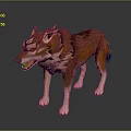 3D Modeled Wolf Character With Brown Orange Fur Sharp Ears Open Mouth Standing Pose