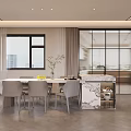 Modern Open Concept Living Dining Room With Beige Sofa Coffee Table Plant And Display Cabinet
