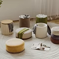 Assorted Round Ottoman Poufs With Stackable Design And Colorful Fabrics For Living Room