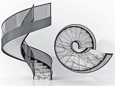 Elegant Modern Spiral Staircase Design Featuring Glass Railings And Marble Steps 3d model