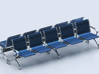 Public Chairs With Blue Seats And Metal Frames For Public Spaces 3d model