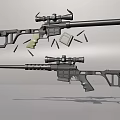Tactical Sniper Rifles With Long Barrels And Scopes On Gray Background