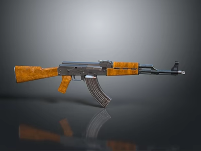Classic Assault Rifle With Wooden Stock Grip And Metal Barrel Magazine Design 3d model