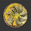 Pan Fried Dumplings With Crispy Egg Base And Fresh Herbs On Decorative Plate