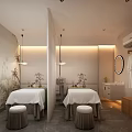 Relaxing Modern Spa Sauna Interior With Massage Beds Tropical Mural And Robes