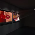 Modern Projection Monitoring System with Large Screens Blue Light Displaying Earth Grid in Dark Room