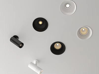 Modern Black and White Downlights and Spotlights with Recessed and Surface Mounted Styles 3d model