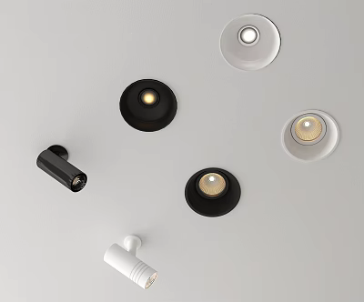 Modern Black and White Downlights and Spotlights with Recessed and Surface Mounted Styles 3d model