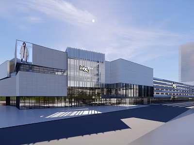 Modern Commercial Complex Architecture With Glass Curtain Walls Entrance Plaza And Open Space 3d model