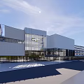 Modern Commercial Complex Architecture With Glass Curtain Walls Entrance Plaza And Open Space