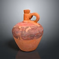 Traditional Clay Pot With Bulbous Body Painted Red Black Patterns And Loop Handle