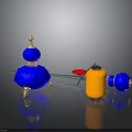 Decorative Weapon Components Featuring Blue Orange Spherical Parts With Spiked Tops And Metal Rod