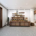 Cozy Bakery Interior Featuring Wooden Counter Display Shelves and Fresh Bread