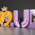Heart Shaped Neon Sign Photo Spot With Crown Purple Letters CITYWALK And People