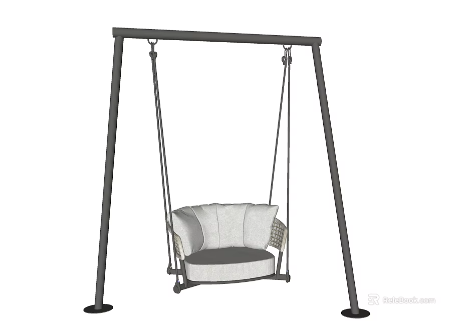 Modern Hanging Swing Chair With Sturdy Metal Frame And Light Gray Padded Cushioned Seat 3d model 