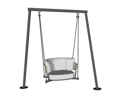 Modern Hanging Swing Chair With Sturdy Metal Frame And Light Gray Padded Cushioned Seat 3d model