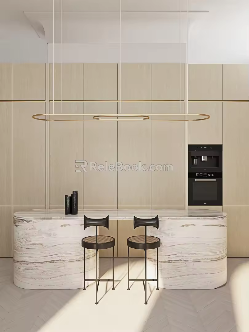 Quiet Bar Chair Combination Marble Bar Counter 3d model
