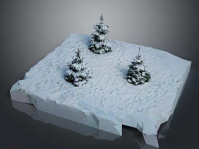 Three Small Pine Trees Growing On Snowy Ground In Winter Setting 3d model