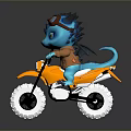 Cute Little Blue Baby Dragon With Goggles Riding Yellow Motorcycle